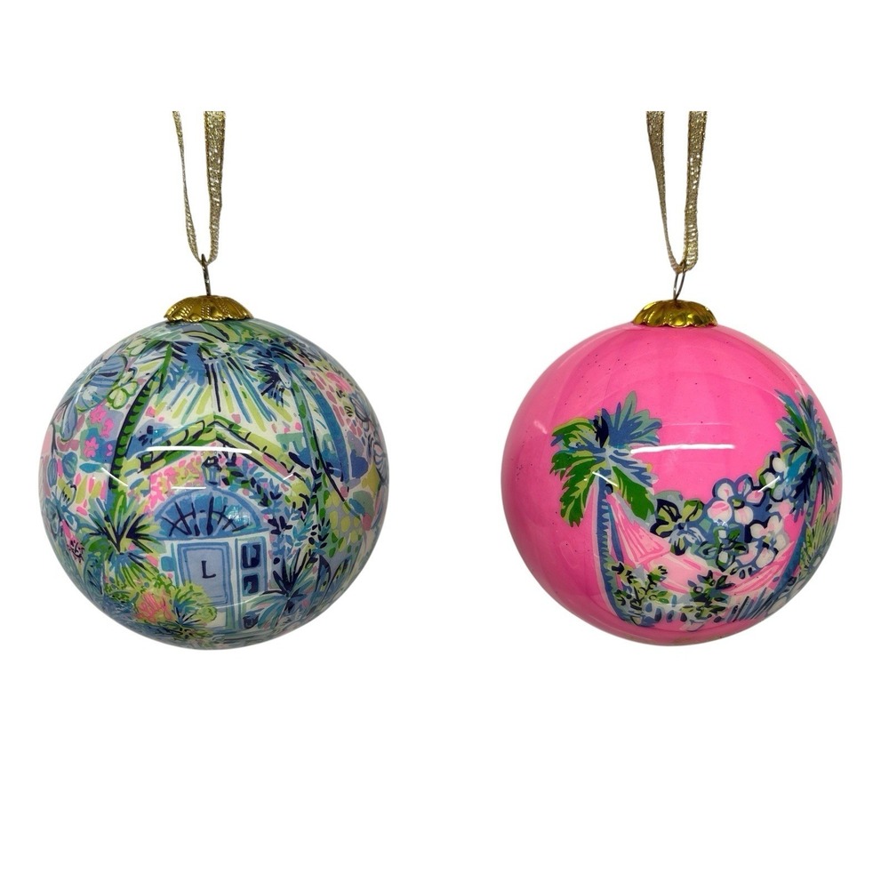 Lilly Pulitzer Tropical Colorful Holiday Ornament Set of 2 - Picture 4 of 5